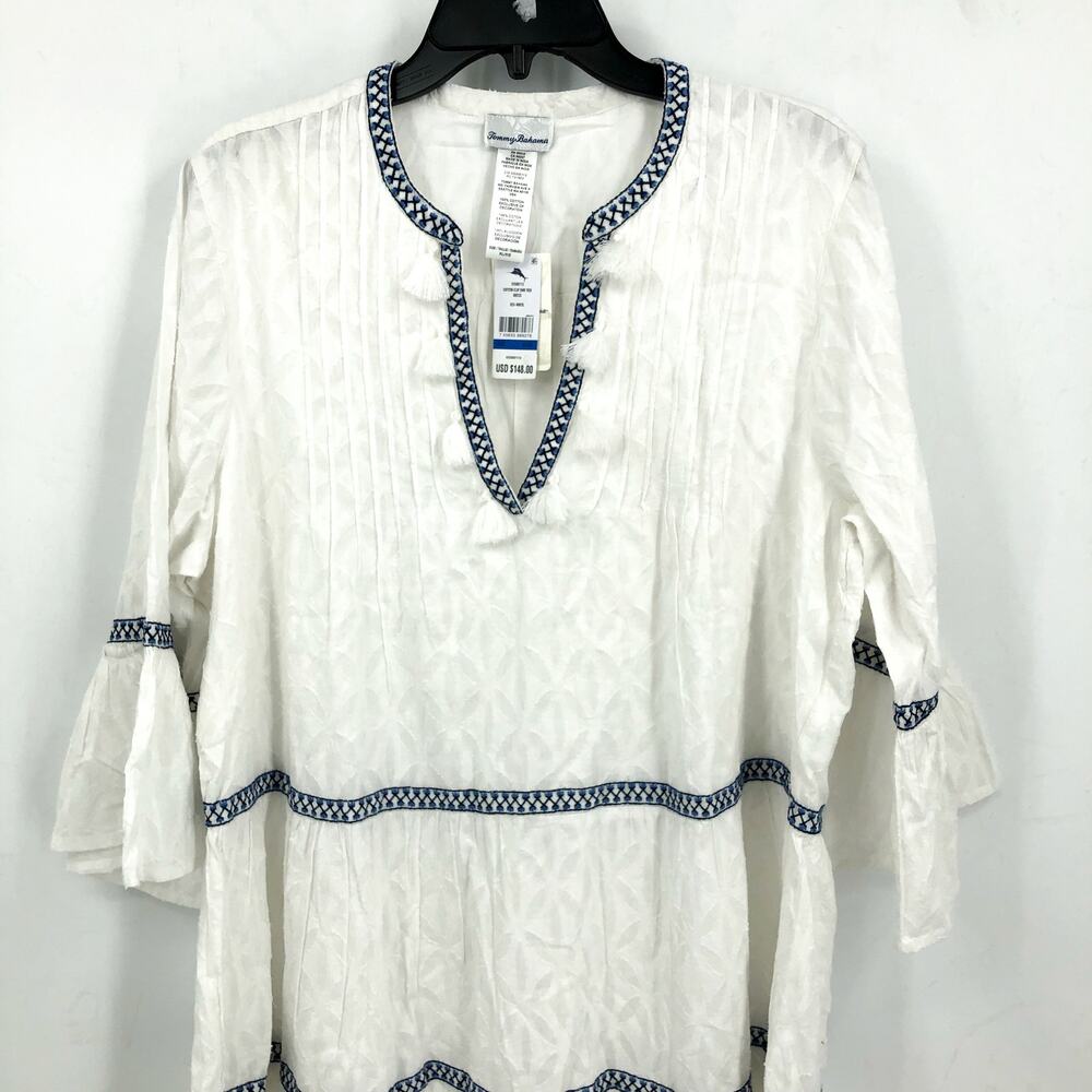TOMMY BAHAMA Cotton Clip Embroidered Tier Coverup Dress XL White Jacquard NWT - Picture 4 of 10